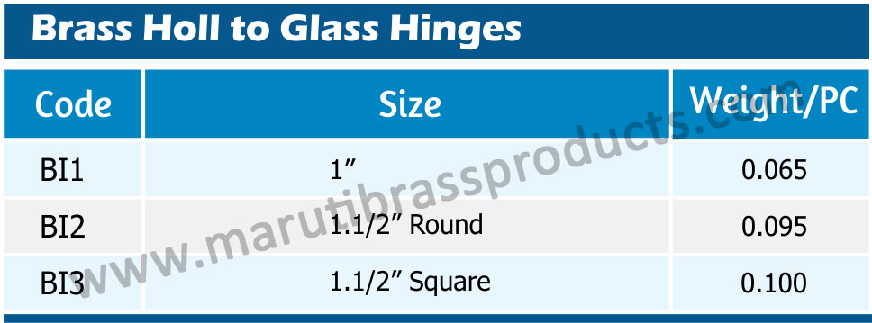 Brass Holl to Glass Hinges Size
