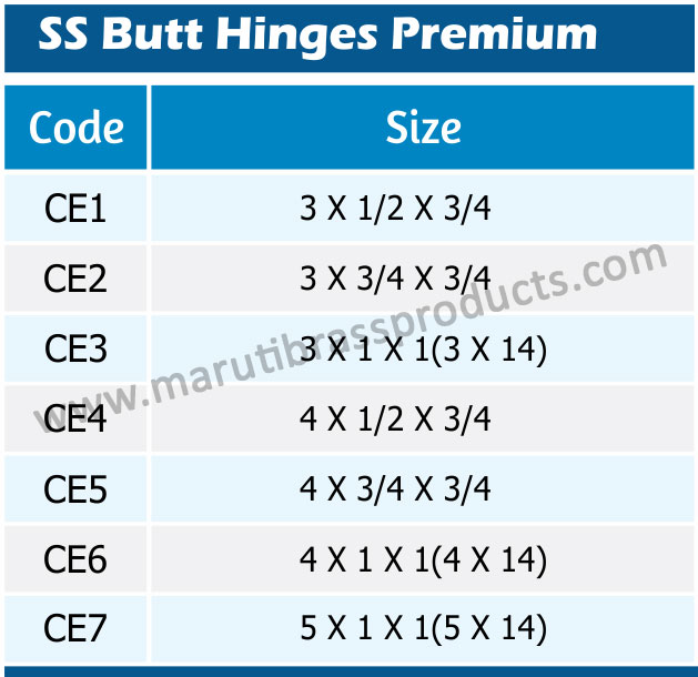 SS Butt Hinges Premium Size