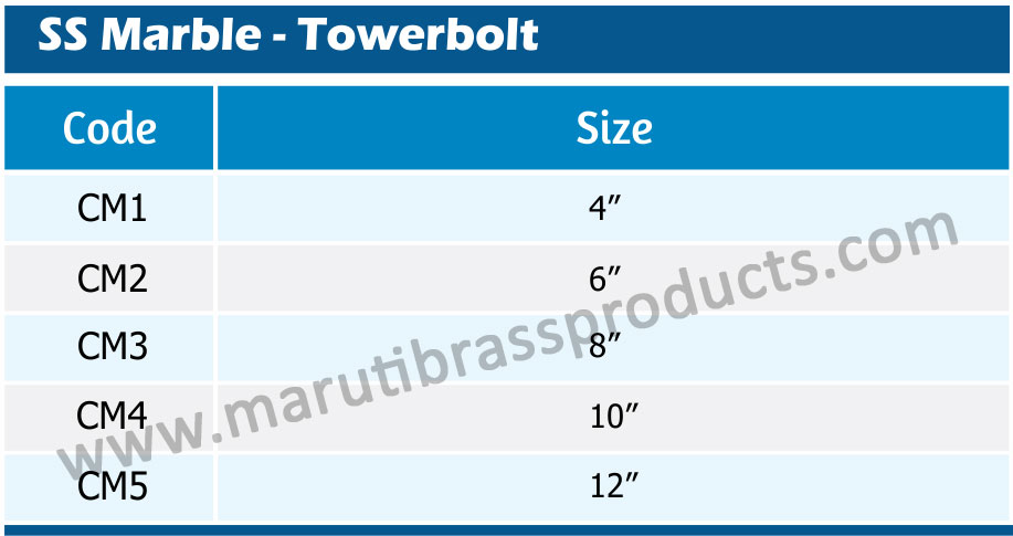 SS Marble Towerbolt Size
